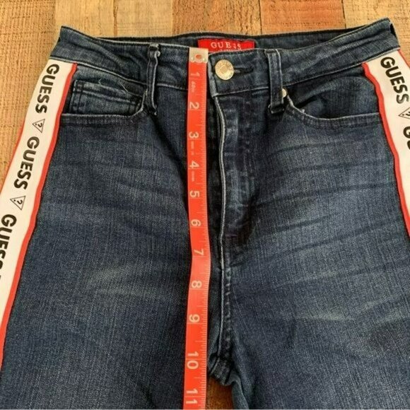 Guess denim jeans stripe with puffy logo print high rise skinny size 26 - Picture 3 of 13